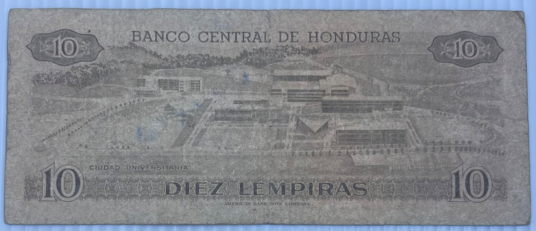 Honduras 1984 10 Lempira P-64 Circulated World Banknote — back