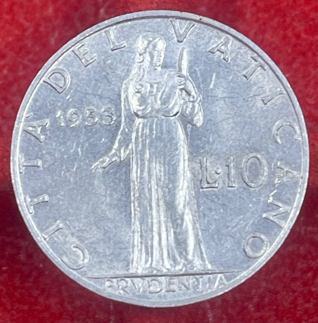 Vatican City 1953 10 Lire KM-52 AUNC World Coin Item Shown — back