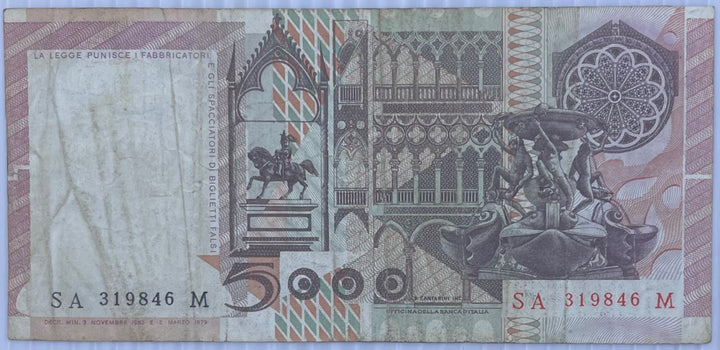Italy 1964 5000 lire Circulated World Banknote Note Shown — back