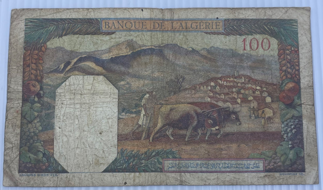 Algeria 1942 100 Francs P-88 Circulated World Banknote — back