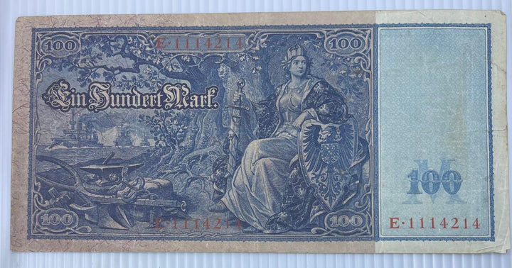 Germany 1910 100 Mark P-44 Circulated World Banknote — back