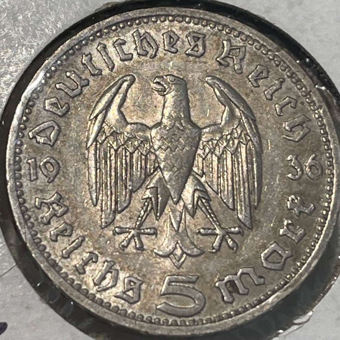 Germany 1936 5 Reichsmark KM-94 Circulated World Coin — back