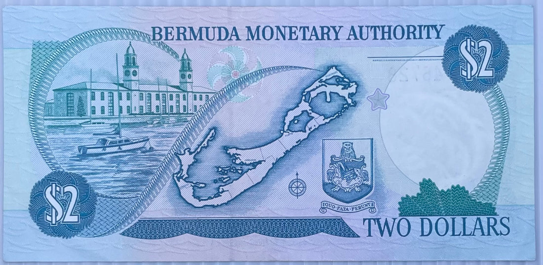 Bermuda 1997 2 Dollars P-38b Circulated World Banknote Note Shown — back