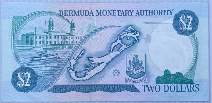 Bermuda 1997 2 Dollars P-38b Circulated World Banknote Note Shown — back