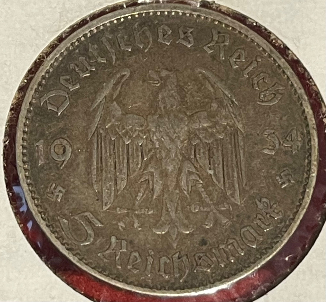 Germany 1934 5 Reichsmark Circulated World Coin P-KM-86 Circulated World Coin Item Shown — back