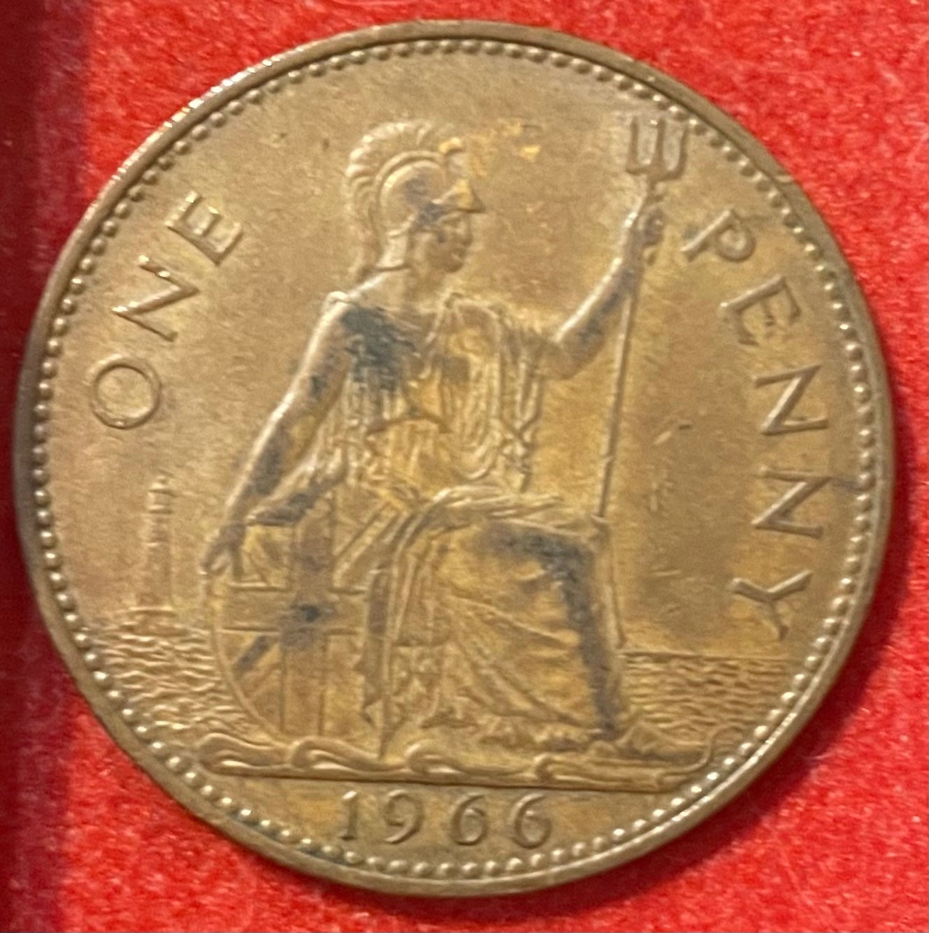 United Kingdom 1966 One Penny Pound Sterling (pre-decimal) KM-897 Circulated World Coin Item Shown — back