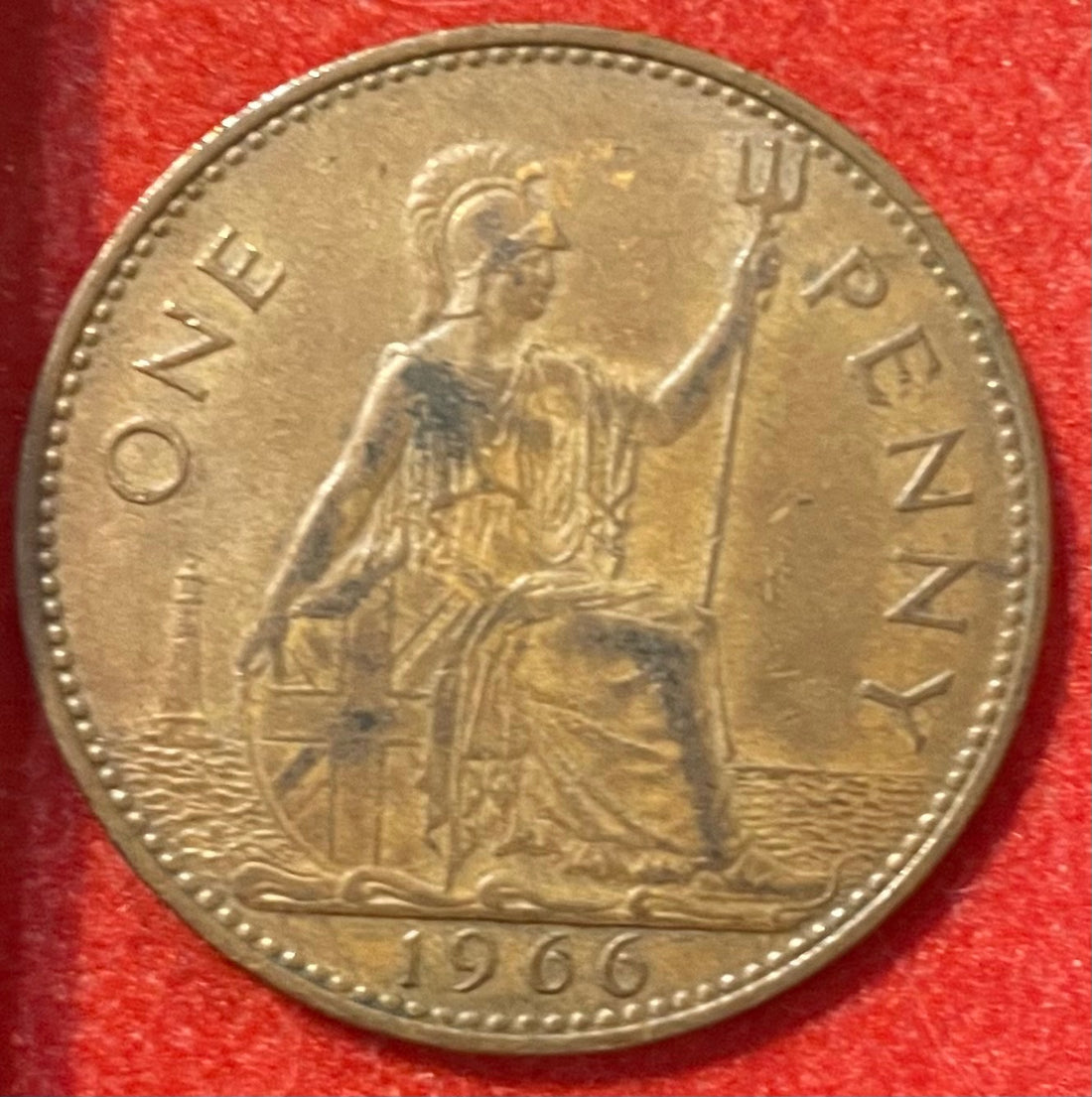 United Kingdom 1966 One Penny Pound Sterling (pre-decimal) KM-897 Circulated World Coin Item Shown — back