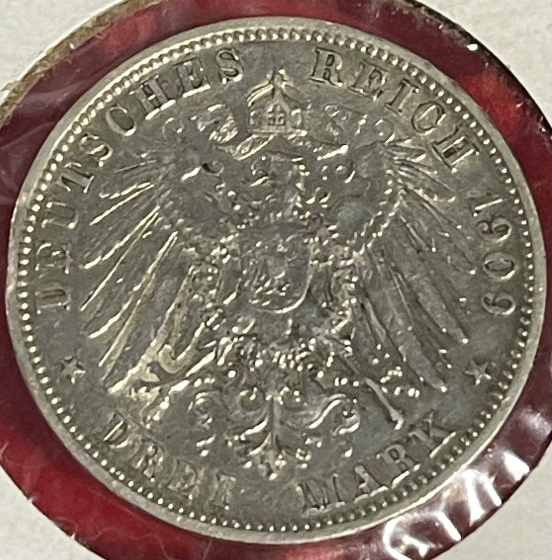 Germany 1909 3 Mark Circulated World Coin P-KM-996 Circulated World Coin Item Shown — back