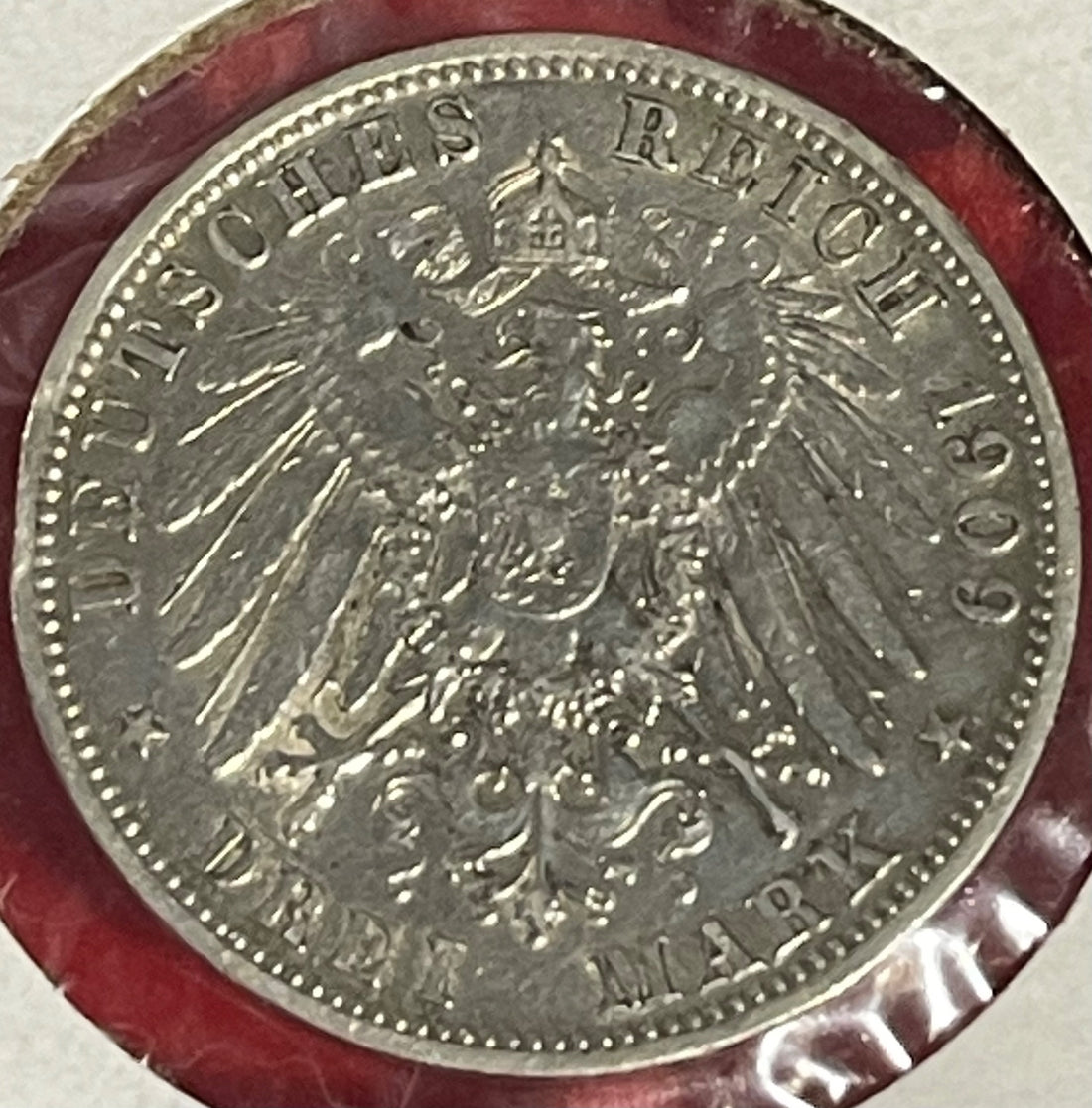 Germany 1909 3 Mark Circulated World Coin P-KM-996 Circulated World Coin Item Shown — back