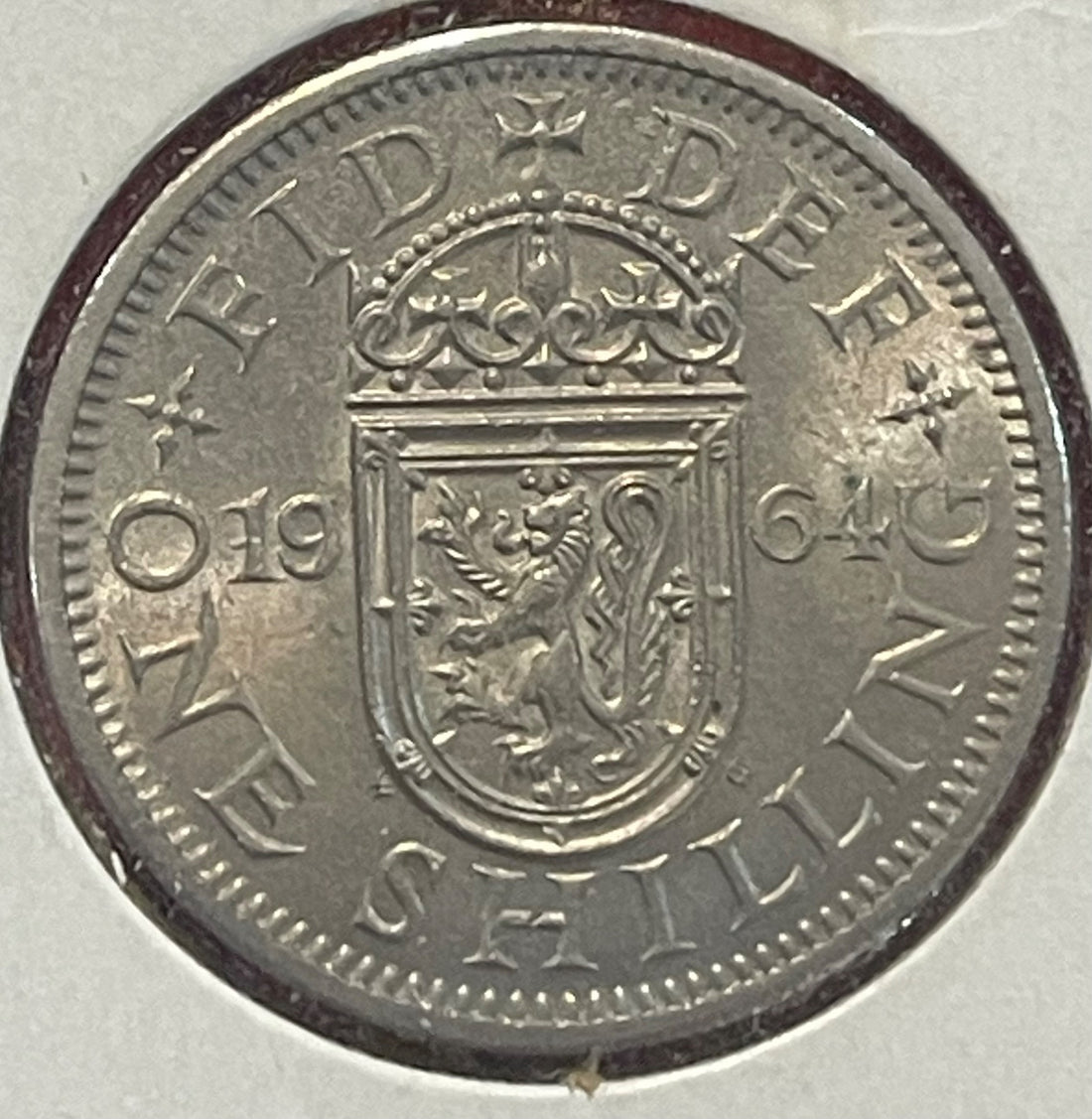 England 1964 One Shilling Circulated World Coin Item Shown — back