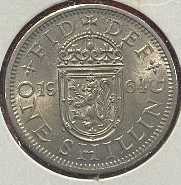 England 1964 One Shilling Circulated World Coin Item Shown — back