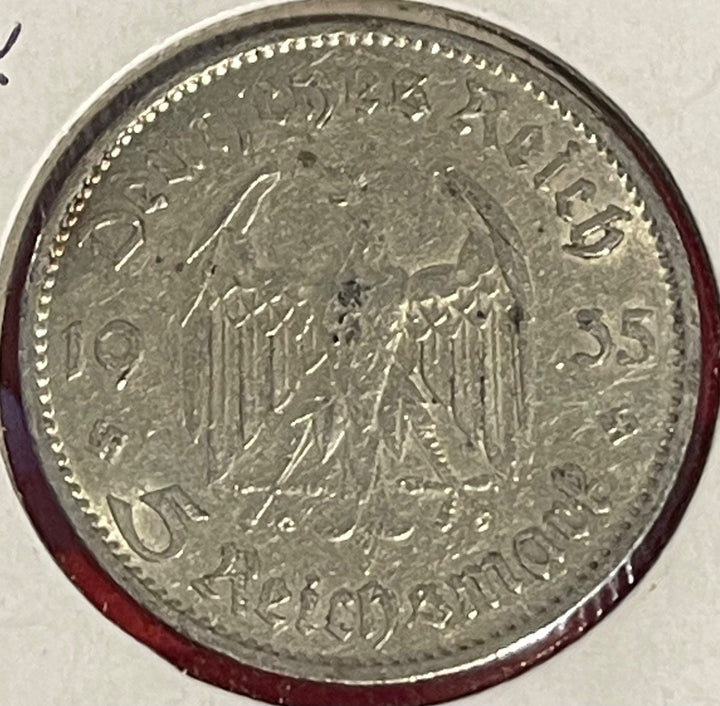 Germany 1935 A 5 Reichsmark Circulated World Coin P-KM-86 Circulated World Coin Item Shown — back