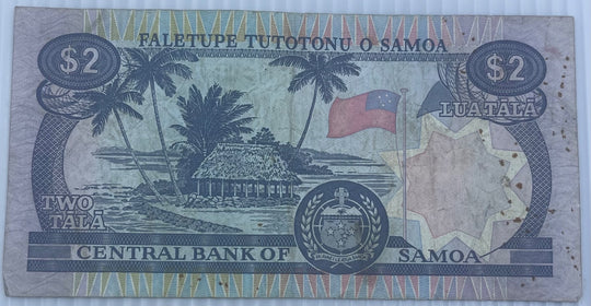 Samoa 1985 2 Tala P-25 Circulated World Banknote — back