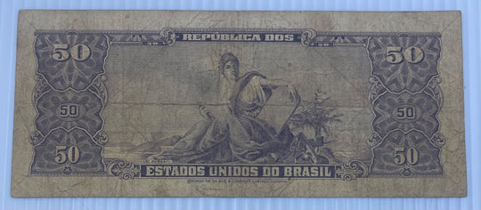 Brazil 1966 50 Cruzeiros P-184 Circulated World Banknote — back