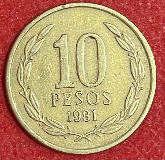 Chile 1981 10 Pesos Peso (CLP) KM-213 Circulated World Coin Item Shown — back