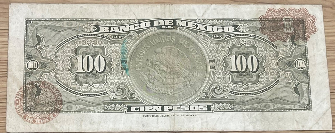 Mexico 1967 100 Pesos P-61 Circulated World Banknote — back