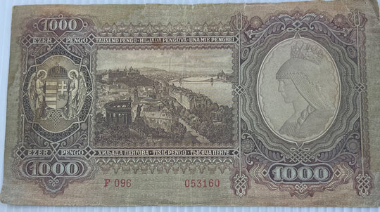 Hungary 1943 1000 Pengo P-116 Circulated World Banknote — back