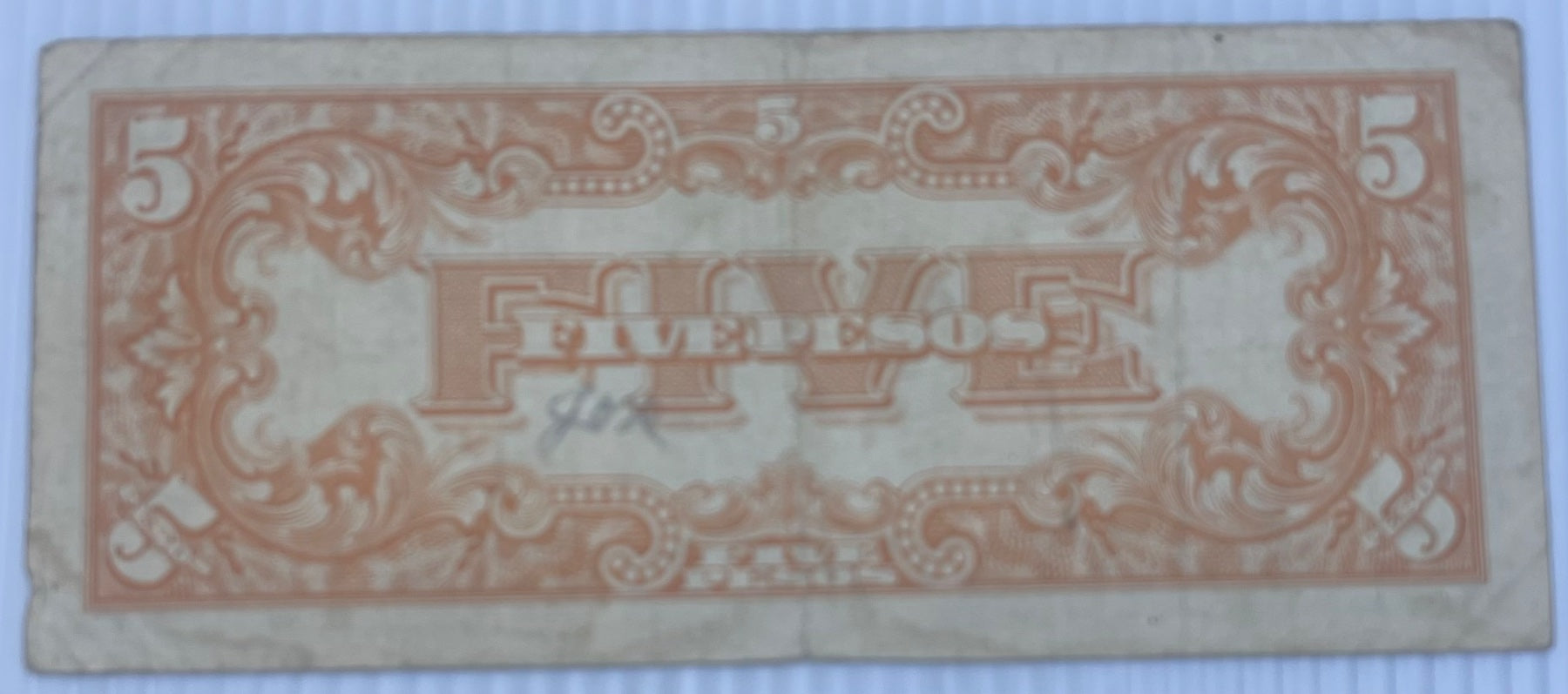 Philippines 1942 5 Pesos P-107 Circulated World Banknote From Lot — back