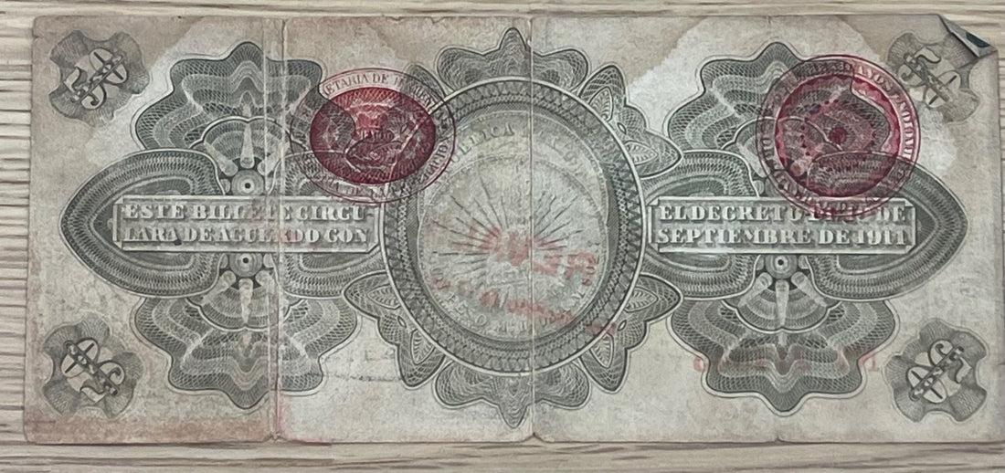 Mexico 1914 50 Centavos P-S708 Circulated World Banknote Note Shown — back