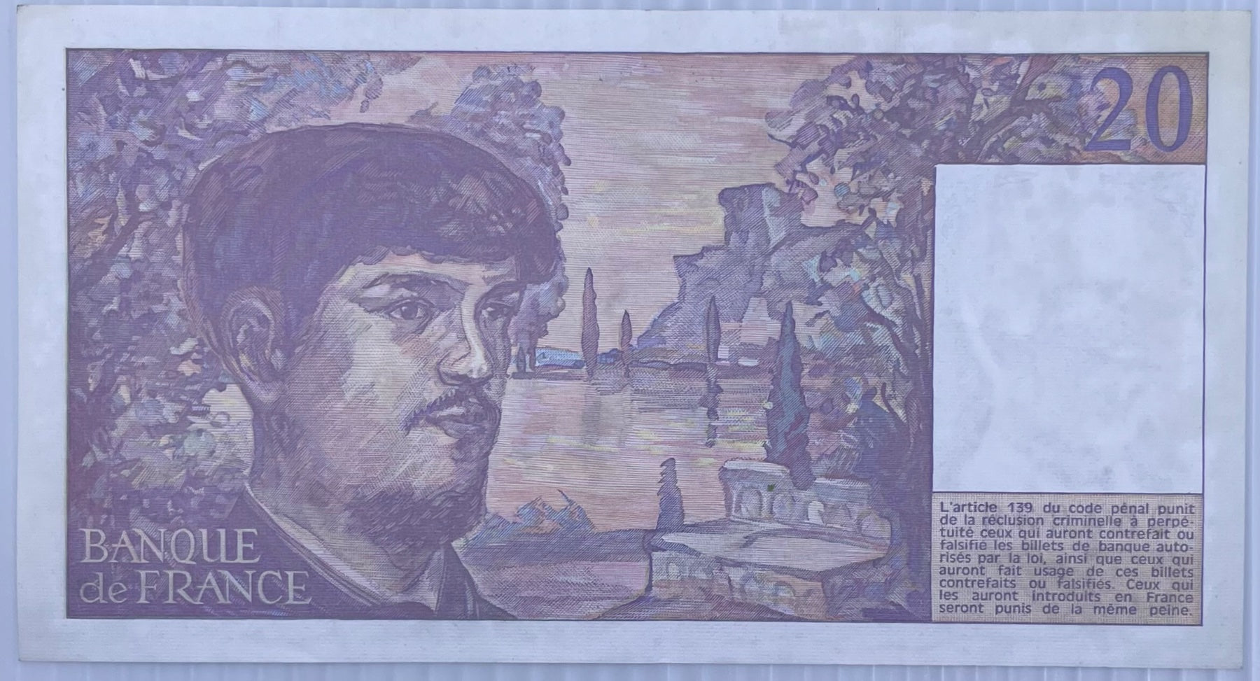 France 1983 20 Francs Uncirculated World Banknote Note Shown — back