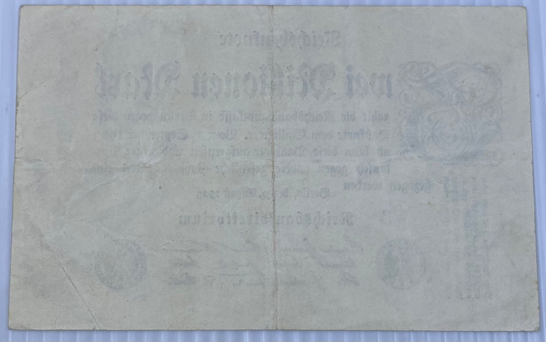 Germany 1924 2 Millionen Mark P-104A Circulated World Banknote — back
