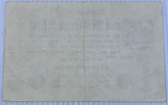 Germany 1924 2 Millionen Mark P-104A Circulated World Banknote — back