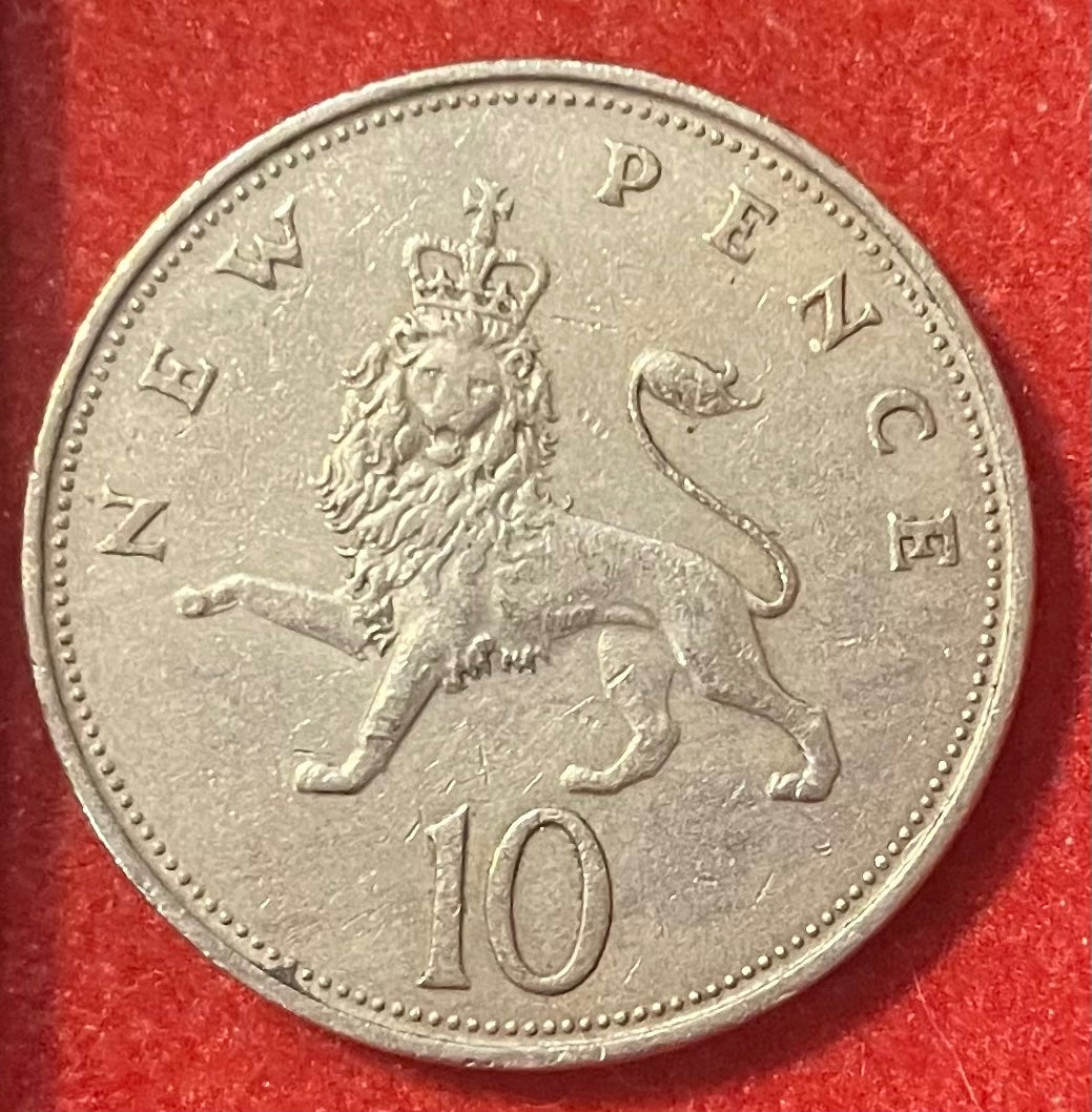 United Kingdom 1968 10 New Pence Pound Sterling (decimal) KM-918 Circulated World Coin Item Shown — back
