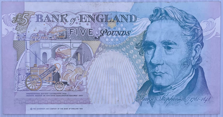 England 1999 £5 Pound Sterling P-389b Circulated World Banknote Note Shown — back