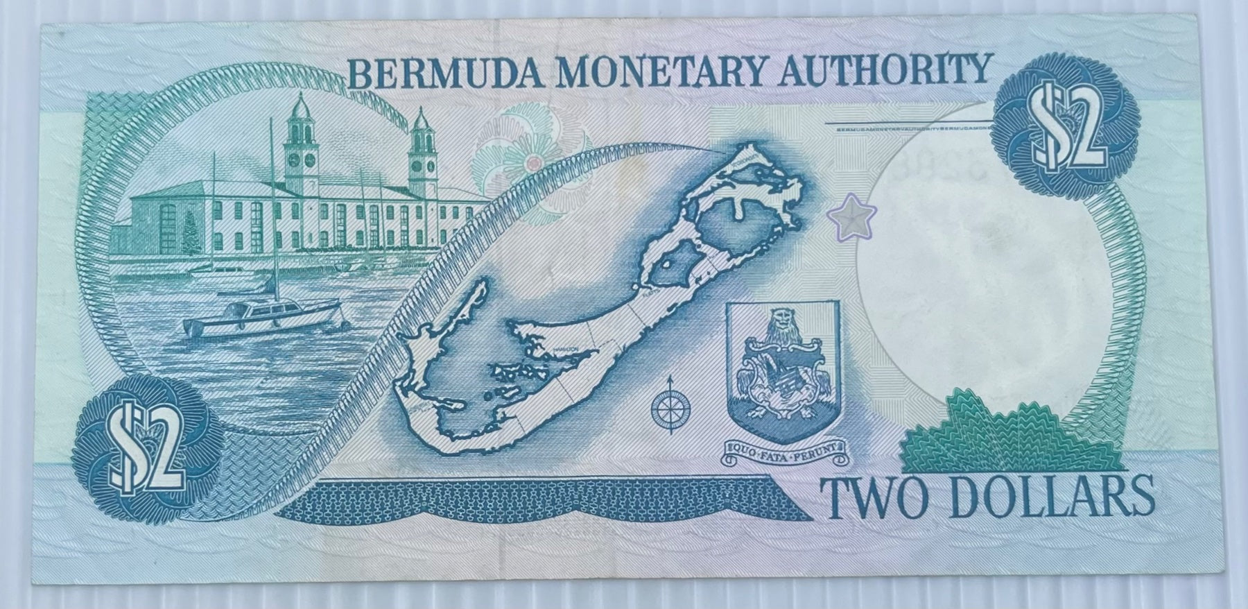 Bermuda 1989 2 Dollars P-32 Circulated World Banknote Note Shown — back