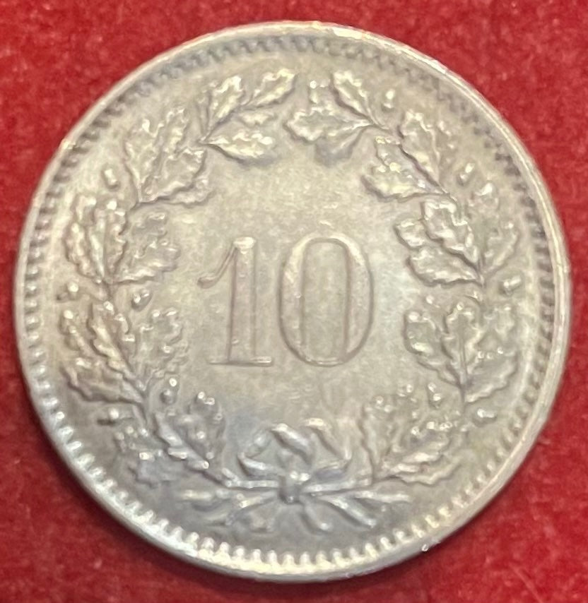 Switzerland 1970 10 Rappen (10 Centimes) Swiss Franc (CHF) KM-24 Circulated World Coin From Lot — back