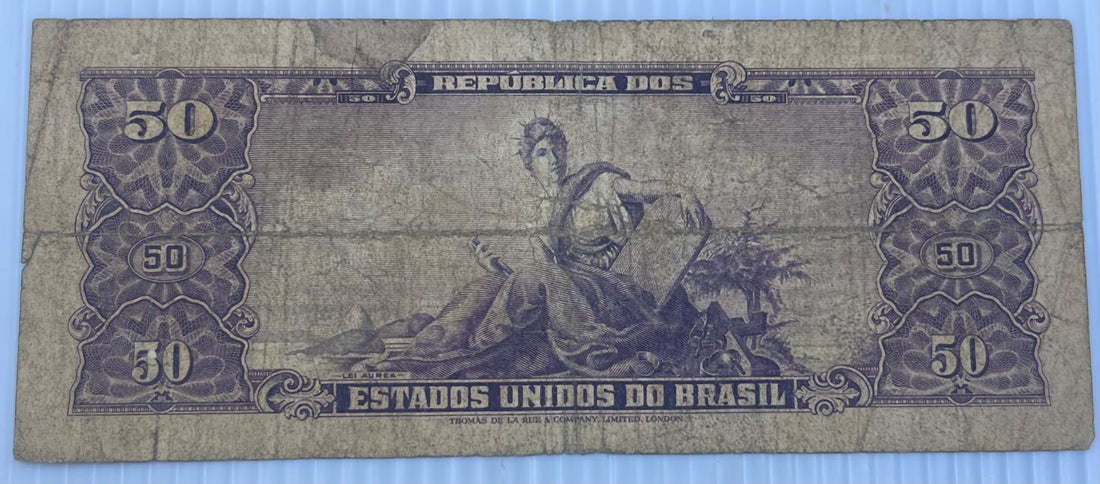 Brazil 1954 50 Cruzeiros P-152 Circulated World Banknote — back