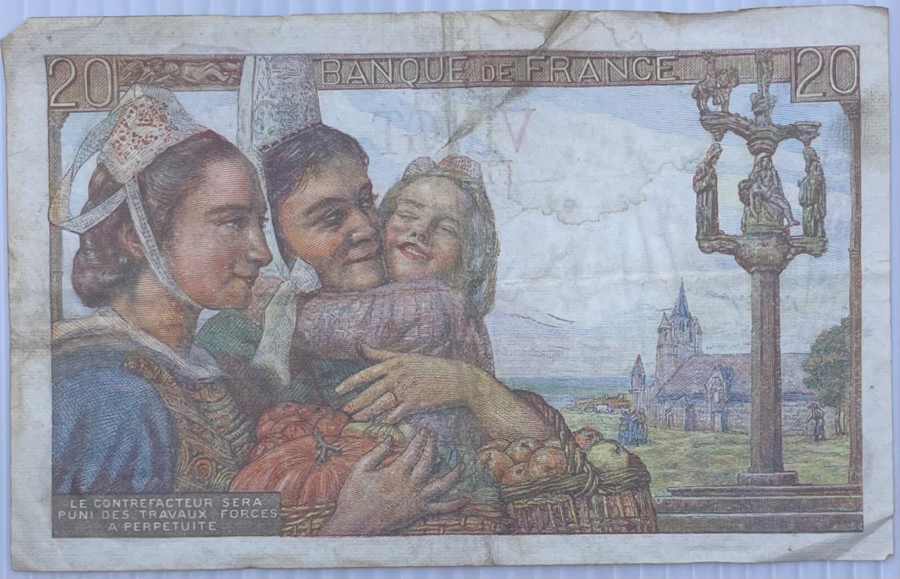 France 1943 20 Francs Circulated World Banknote Note Shown — back