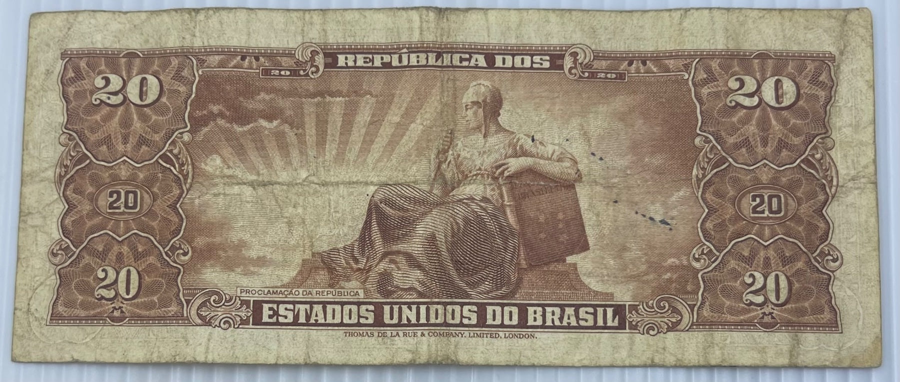 Brazil 1950 20 Cruzeiro P-144 Circulated World Banknote — back