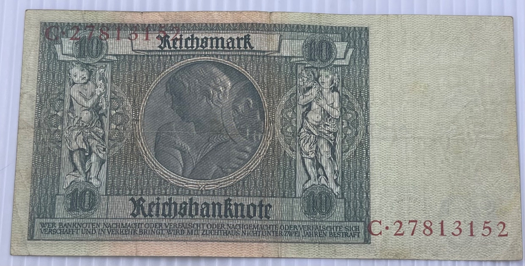 Germany 1929 10 Reichsmark P-181 Circulated World Banknote — back