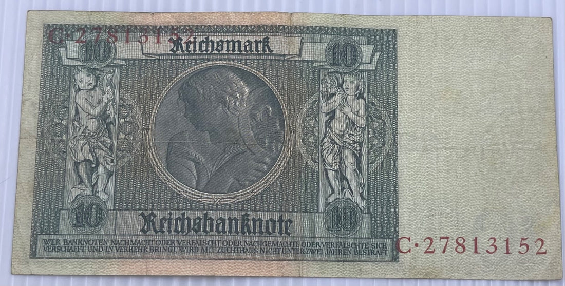 Germany 1929 10 Reichsmark P-181 Circulated World Banknote — back