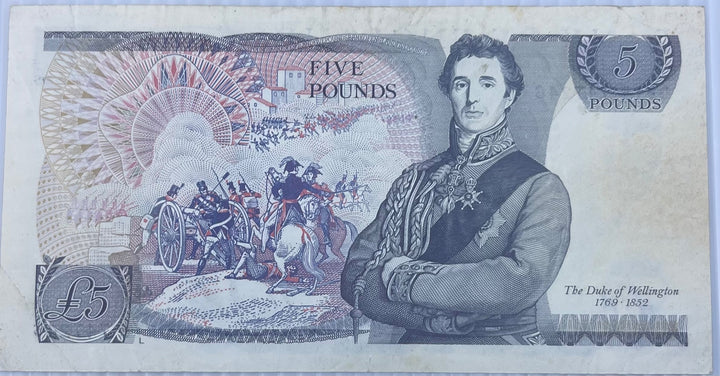 United Kingdom 1980-1988 (Somerset signature) 5 Pounds (Pound Sterling) P-377b Circulated World Banknote Note Shown — back