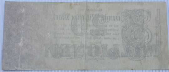 Germany 1923 20 Millionen Mark P-97B Circulated World Banknote — back