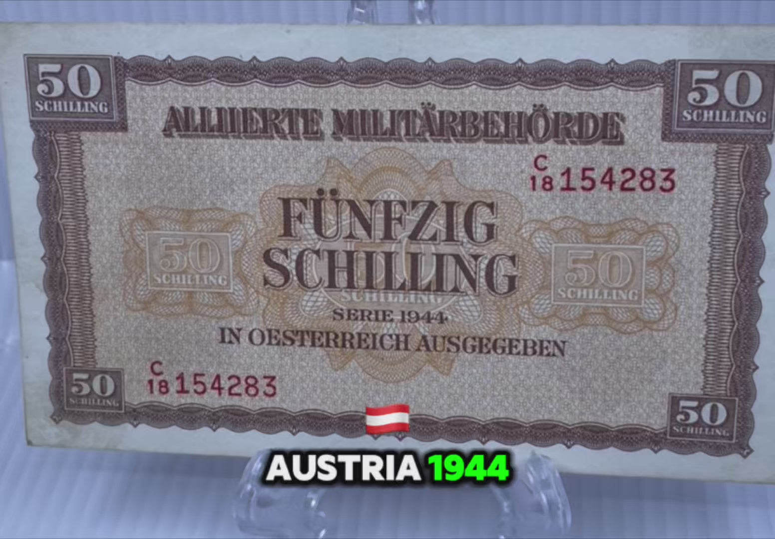 1944 Austria 50 Shillings P-109 WW2 MPC Circulated World Banknote