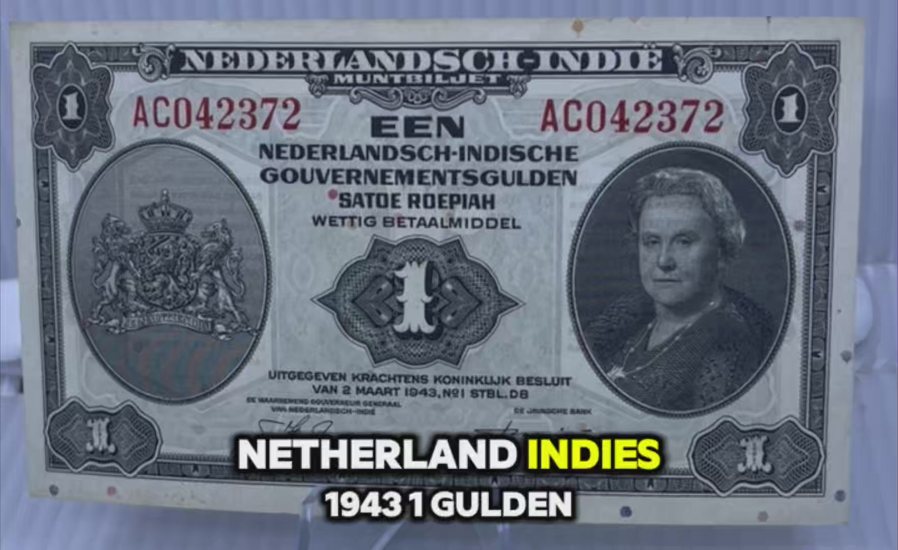 Netherland Indies 1943 1 Gulden P-111 Used World Banknote