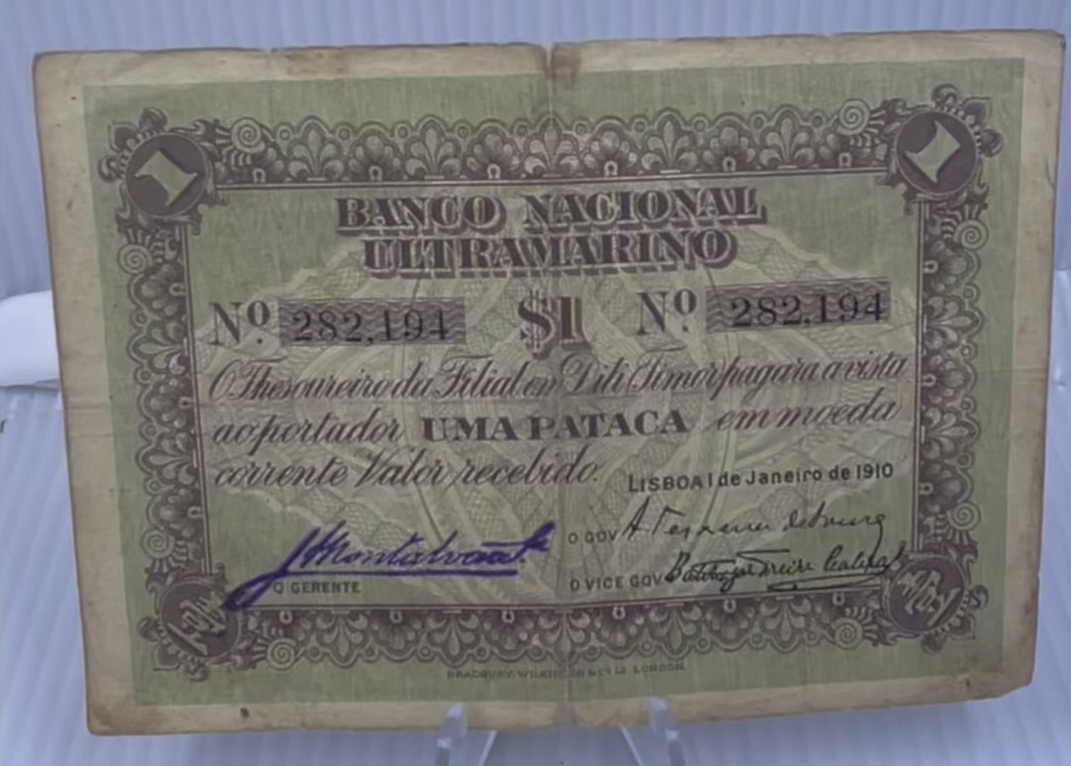 Timor 1910 1 Pataca P-1 Used World Banknote Currency