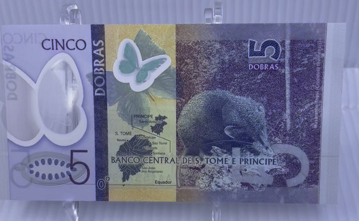 SAINT THOMAS AND PRINCE 2016 5 Dobras P70 UNC Polymer World Banknote Currency