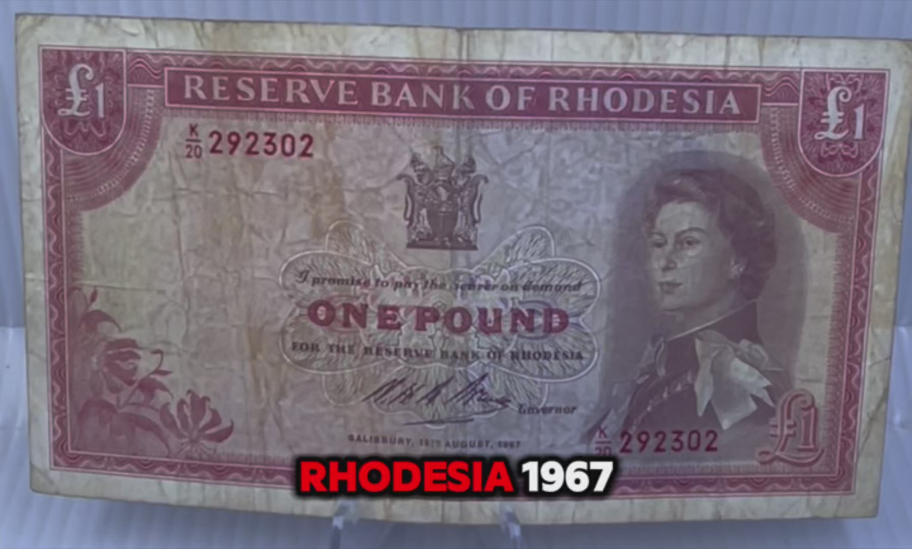 Rhodesia 1967 1 Dollar P-28 Victoria Falls, Used World Banknote Currency