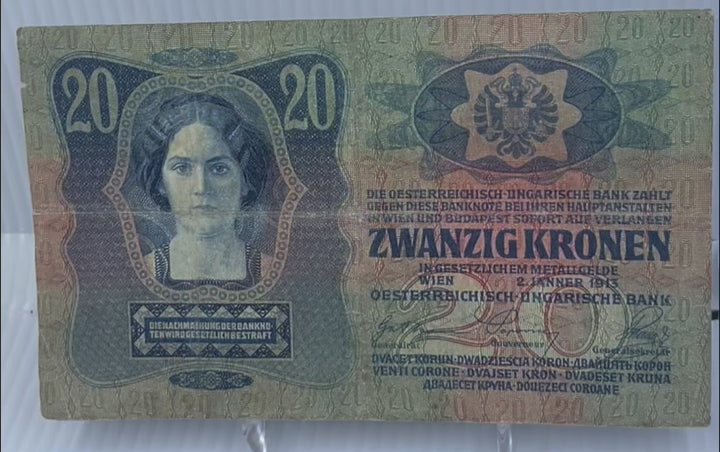 Austria 1913 20 Kronen P-13 Used World Banknote From Lot
