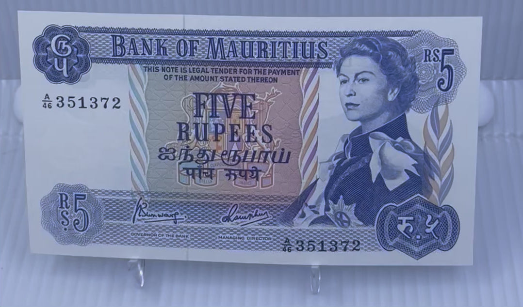 Mauritius 1967 5 Rupees P-30c UNC QEII World Banknote